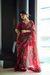 Cham Cham Red Organza Silk Saree